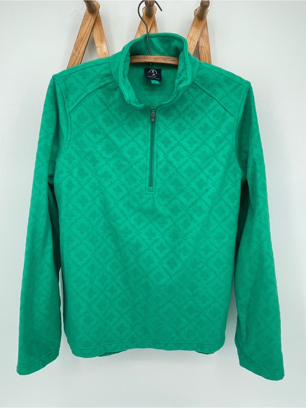 Lands' End Emerald Green Three Quarter Zip Diamond-Texture Pullover